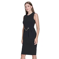 Chain-Detailed Scuba Crepe Sheath Dress