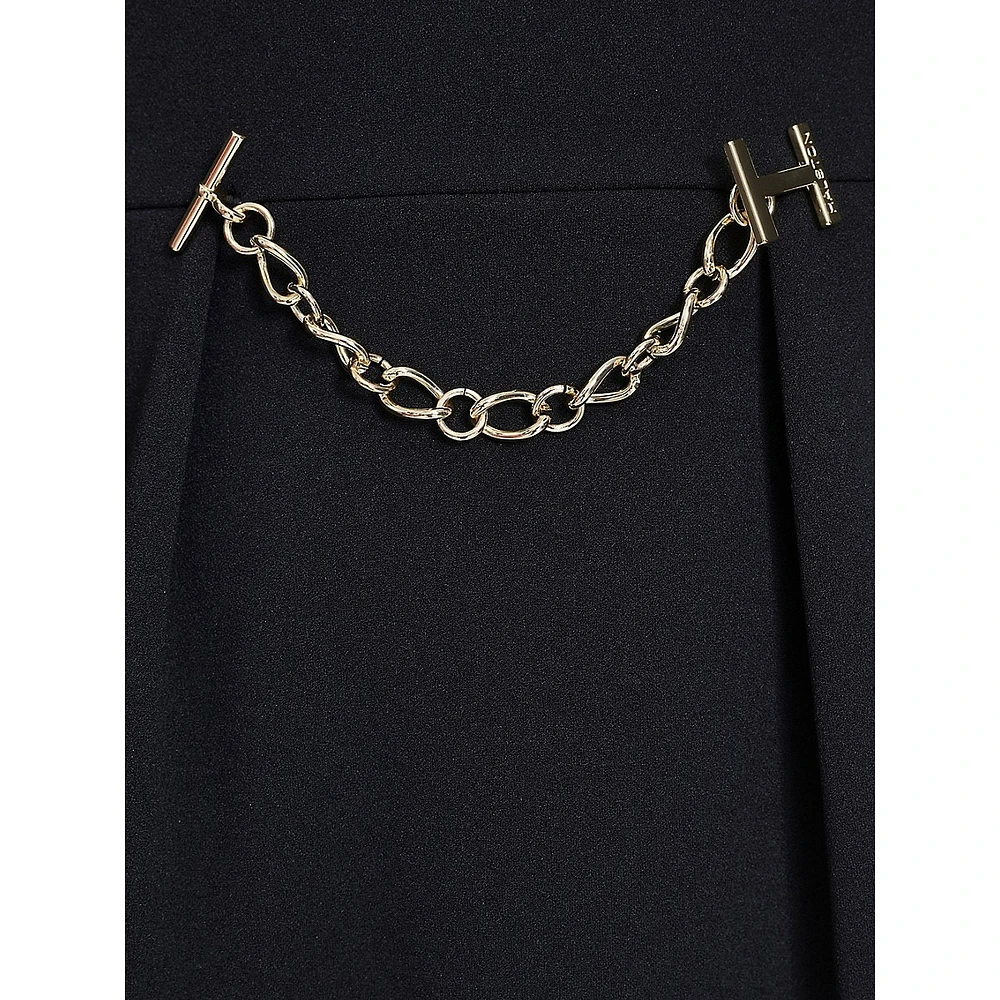 Chain-Detailed Scuba Crepe Sheath Dress