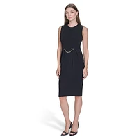 Chain-Detailed Scuba Crepe Sheath Dress