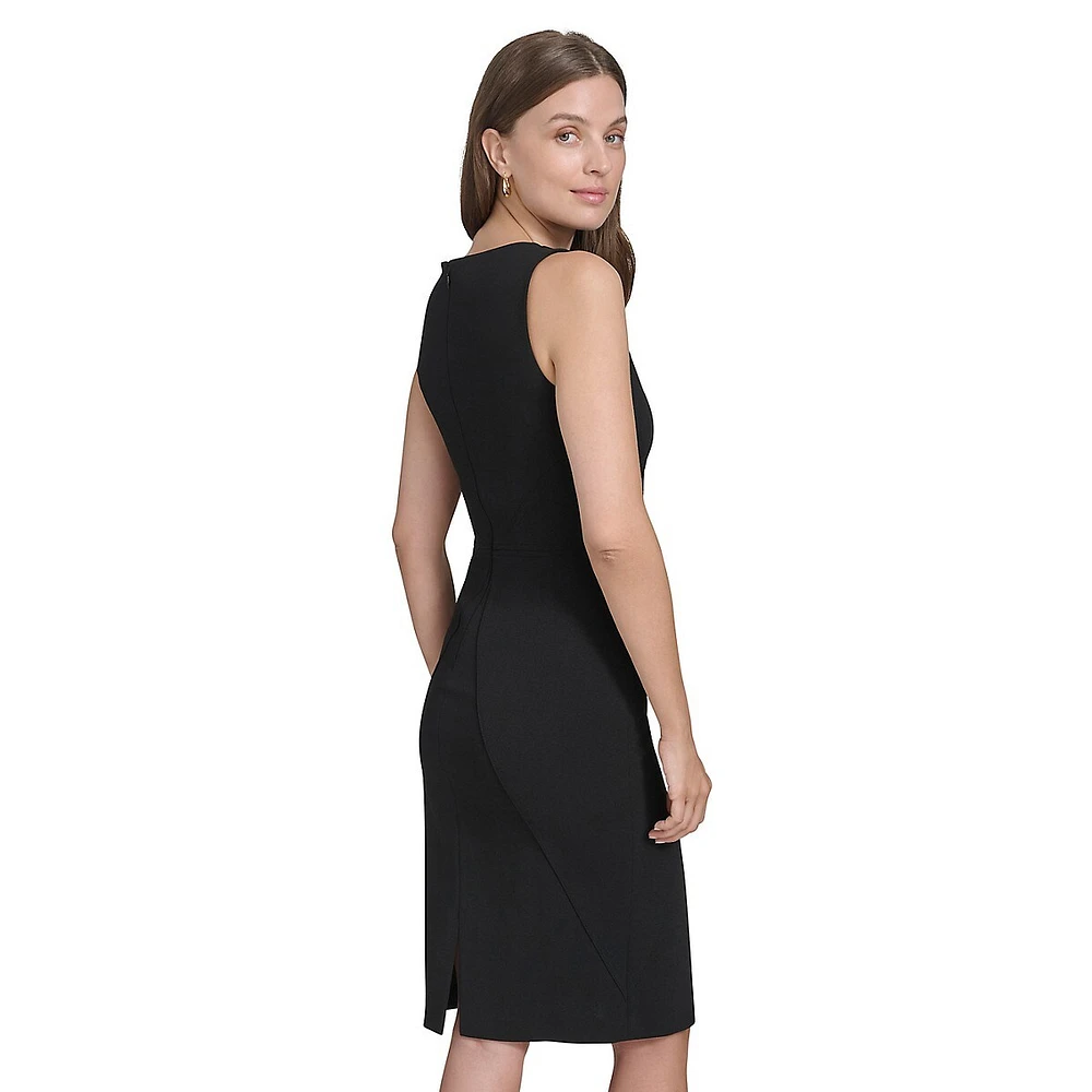 Starburst-Seamed Sleeveless Scuba Crepe Sheath Dress