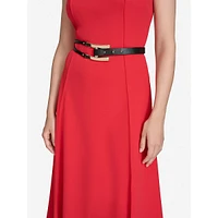 Sleeveless Scuba Crepe Belted Fit-&-Flare Dress