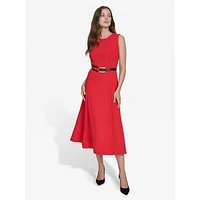 Sleeveless Scuba Crepe Belted Fit-&-Flare Dress