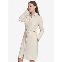 Faux Suede Long-Sleeve Belted Shirt Dress