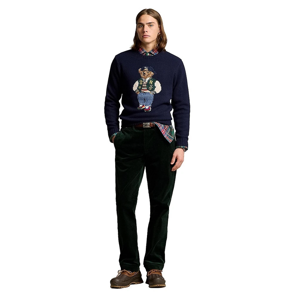 Wool-Cashmere Polo Bear Crewneck Sweater