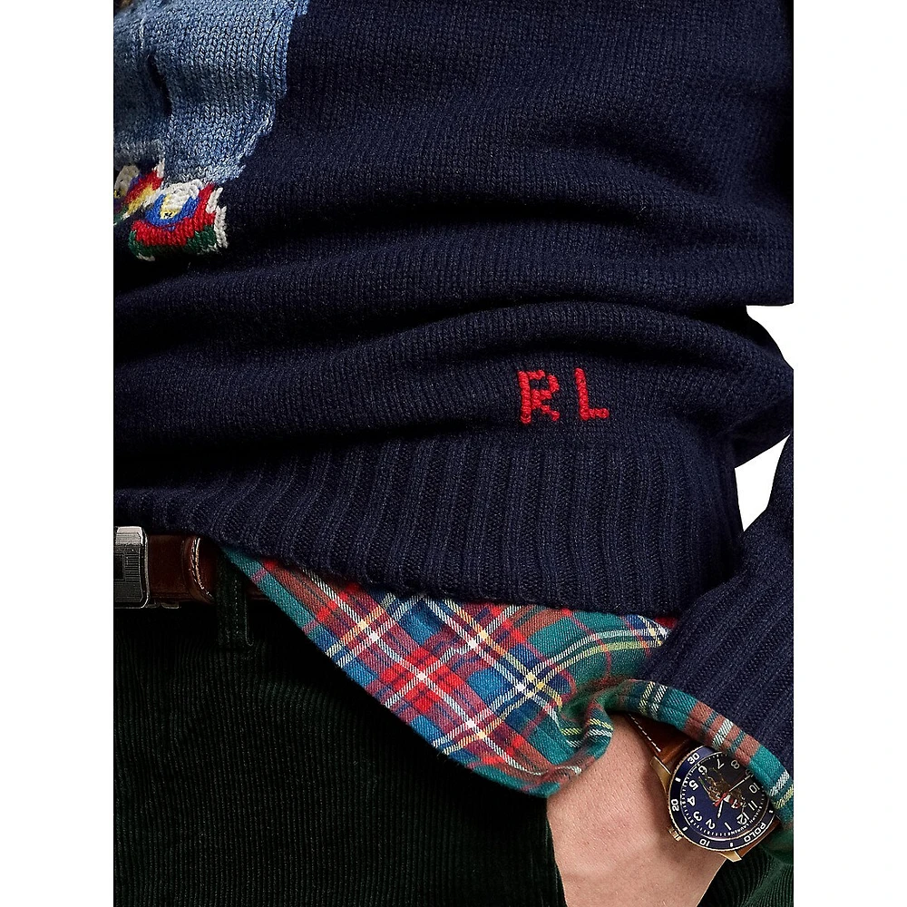 Wool-Cashmere Polo Bear Crewneck Sweater