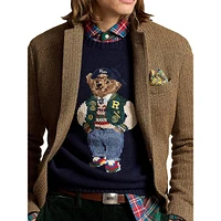 Wool-Cashmere Polo Bear Crewneck Sweater