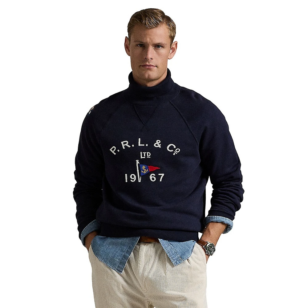 Embroidered Fleece Turtleneck Sweatshirt