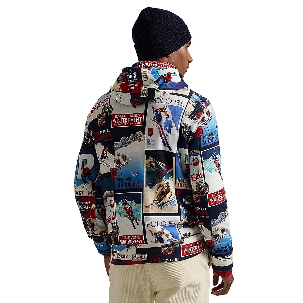 Patchwork-Ski-Print Fleece Hoodie