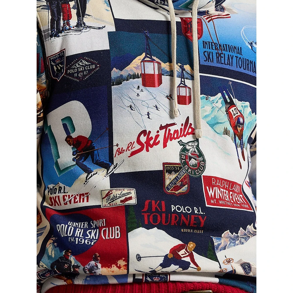 Patchwork-Ski-Print Fleece Hoodie