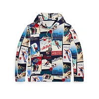 Patchwork-Ski-Print Fleece Hoodie