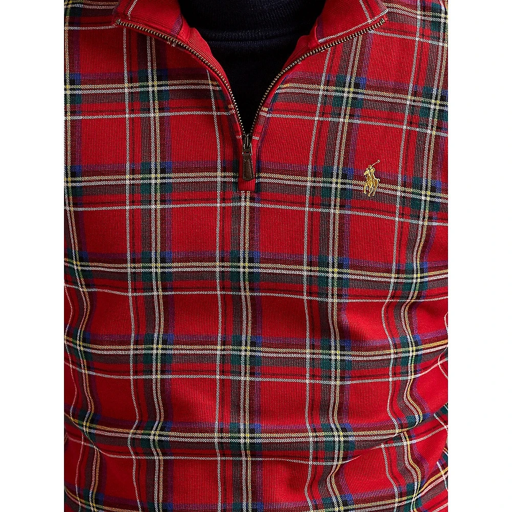 Plaid Estate-Rib Qaurter-Zip Pullover