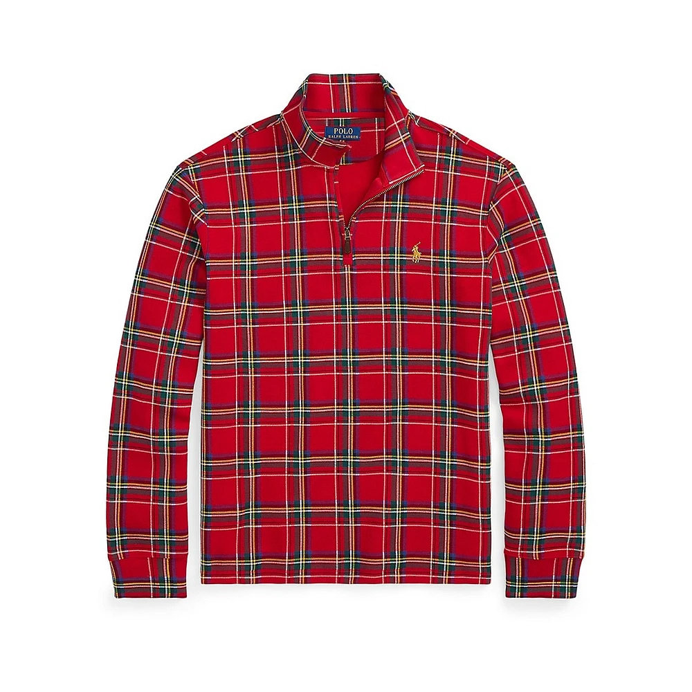 Plaid Estate-Rib Qaurter-Zip Pullover