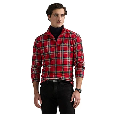 Plaid Estate-Rib Qaurter-Zip Pullover