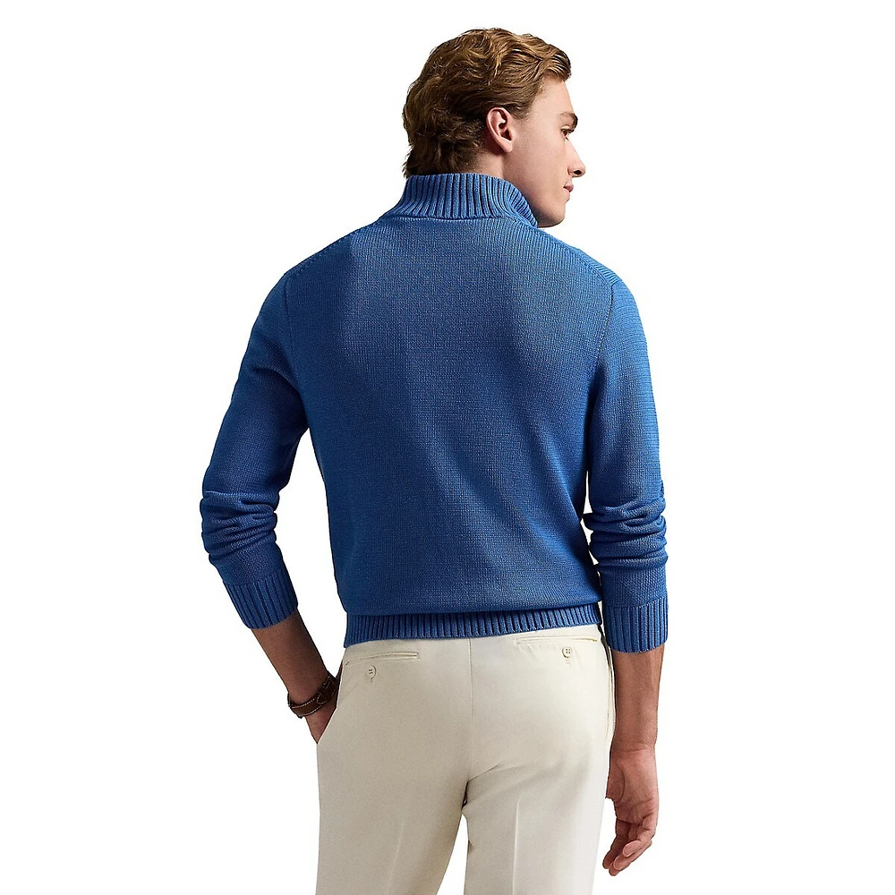 Cotton Mockneck Quarter-Zip Sweater