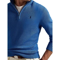 Cotton Mockneck Quarter-Zip Sweater