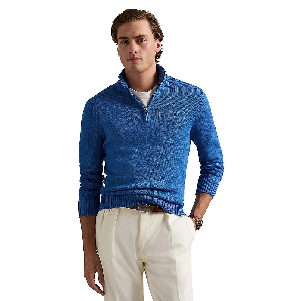 Cotton Mockneck Quarter-Zip Sweater