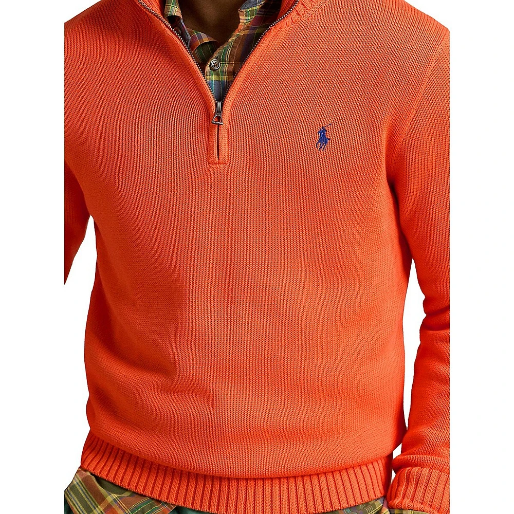 Pull col montant en coton avec fermeture éclair à quart de tour