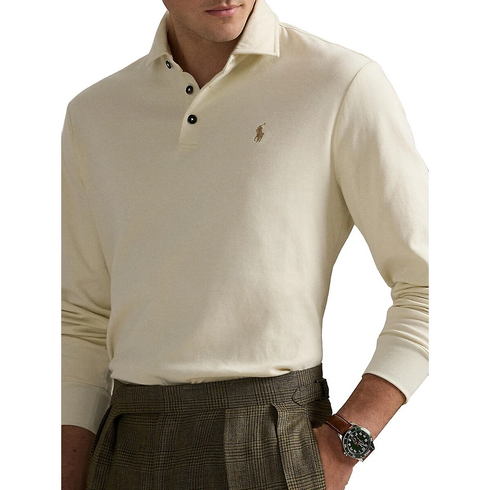 Luxury Jersey Long-Sleeve Polo Shirt