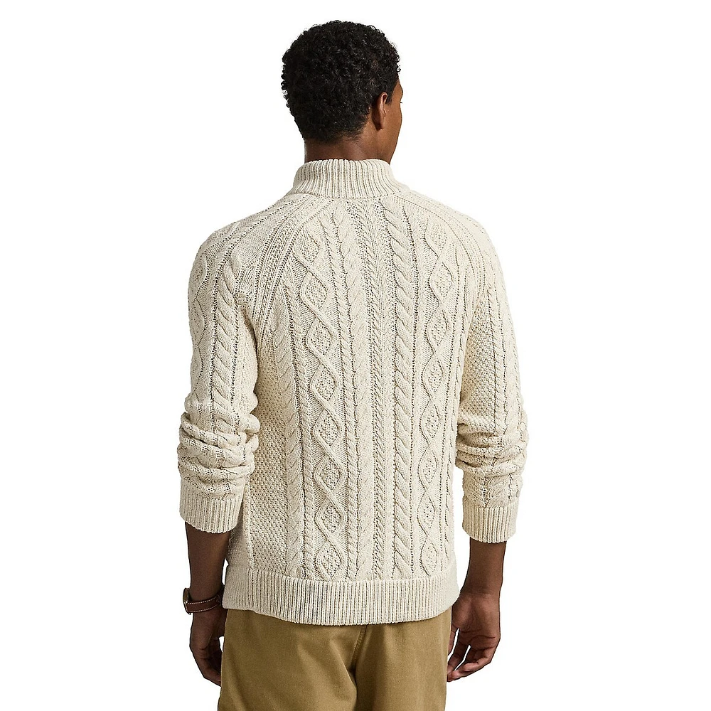 Aran-Knit Marled Cotton Cardigan