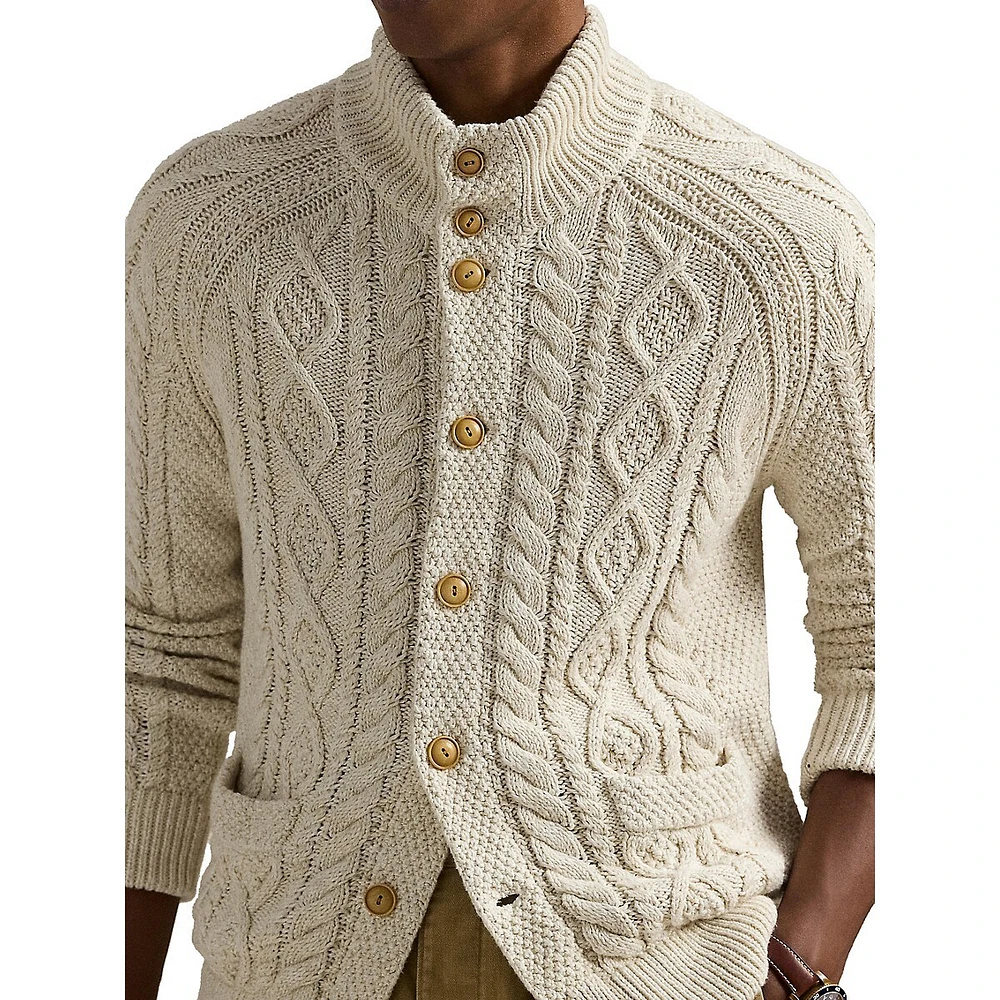 Aran-Knit Marled Cotton Cardigan