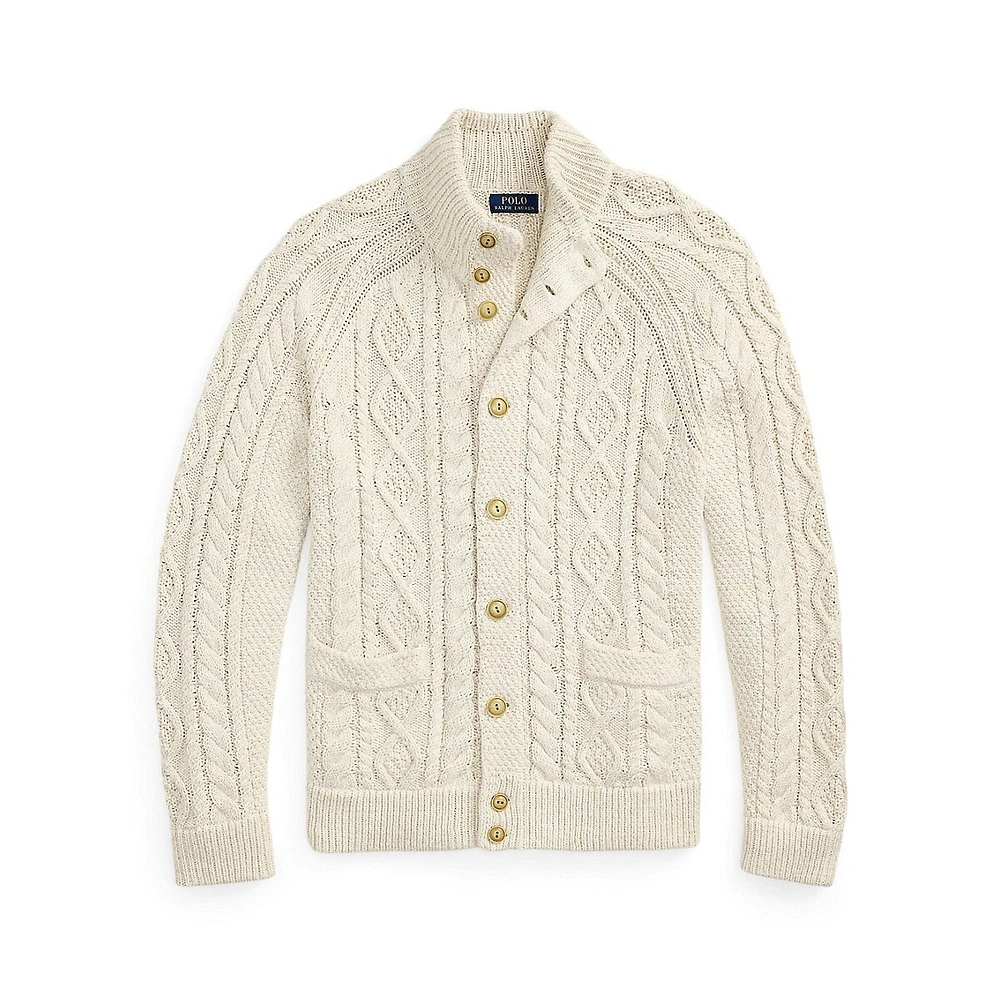 Aran-Knit Marled Cotton Cardigan