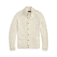 Aran-Knit Marled Cotton Cardigan