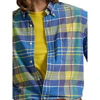 Classic-Fit Short-Sleeve Plaid Oxford Shirt