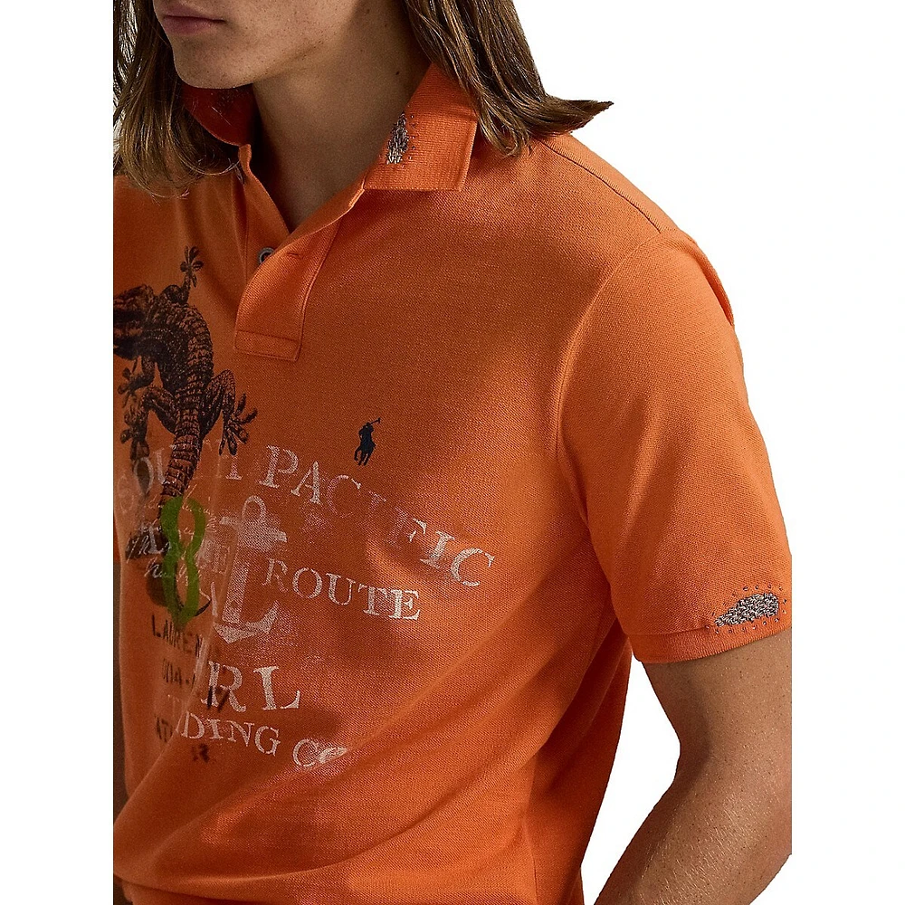 Classic-Fit Mesh Graphic Polo Shirt