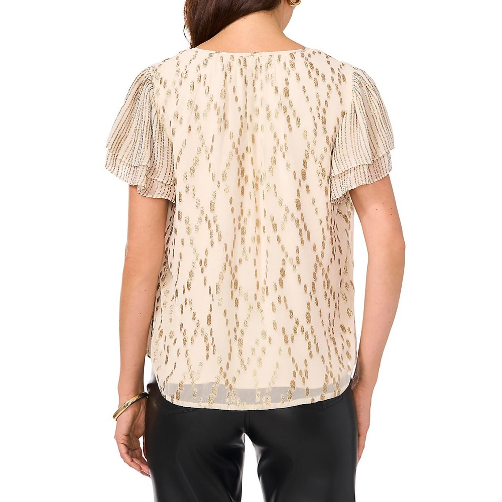 Flutter-Sleeve Splitneck Blouse