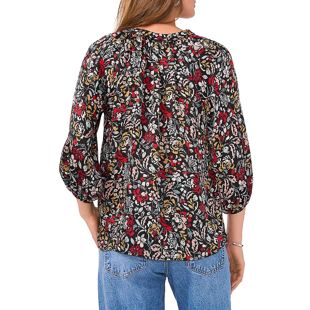 Peasant-Sleeve Keyhole Blouse