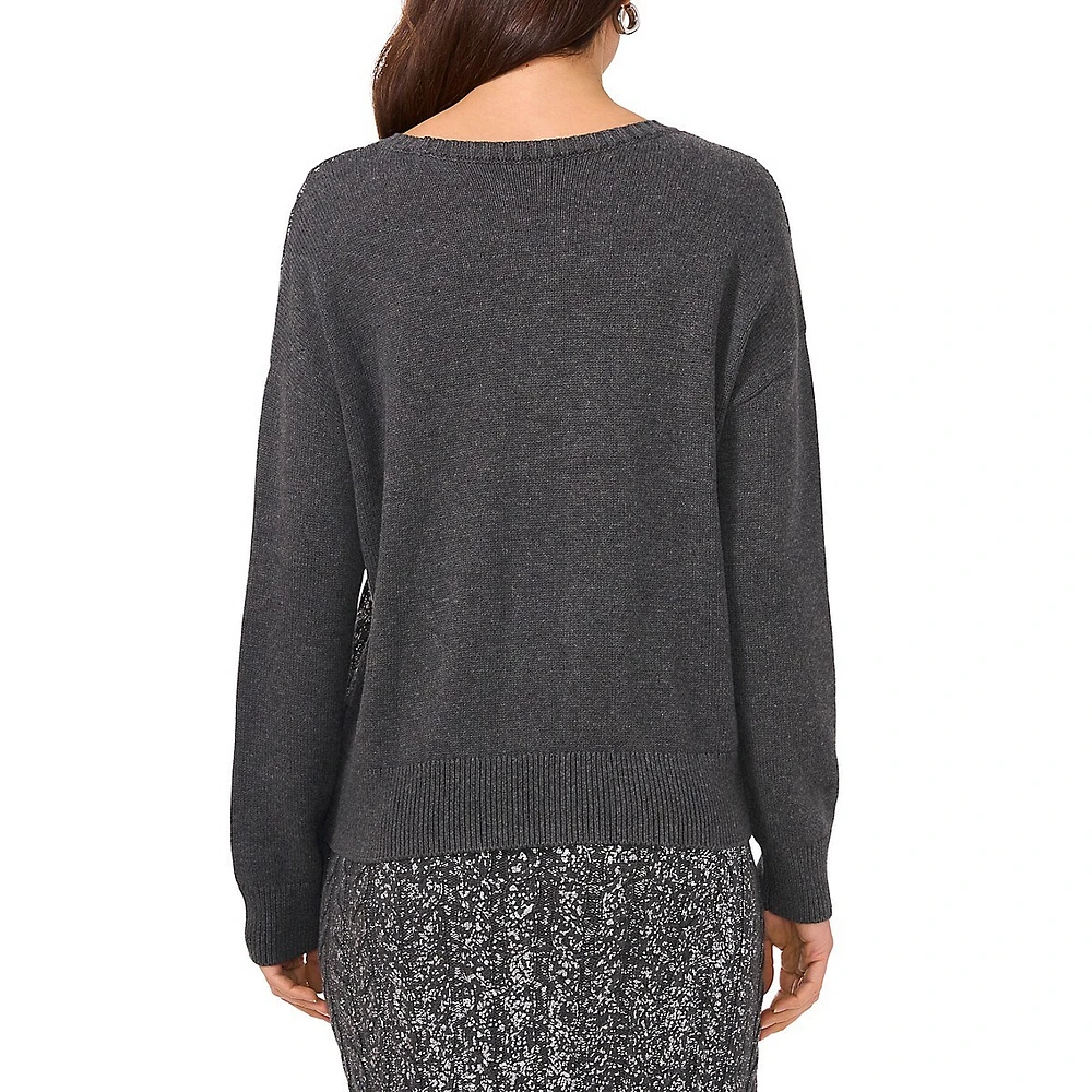 Foiled Cable-Knit Dolman Sweater