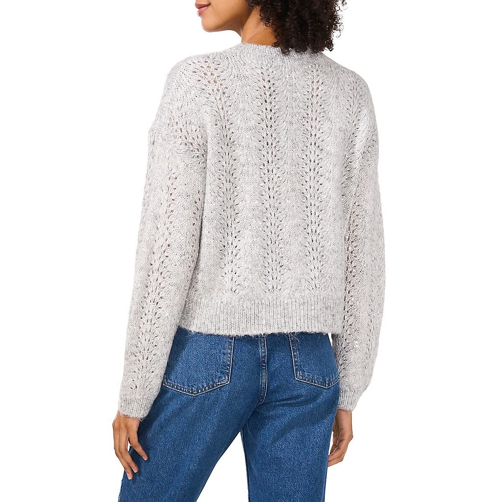 Sequin Pointelle-Knit Sweater