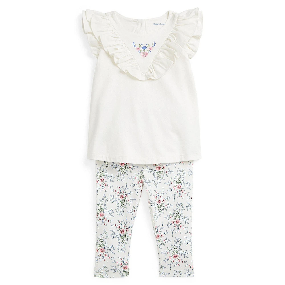 Baby Girl's 2-Piece Floral Ruffle Top & Legging Set