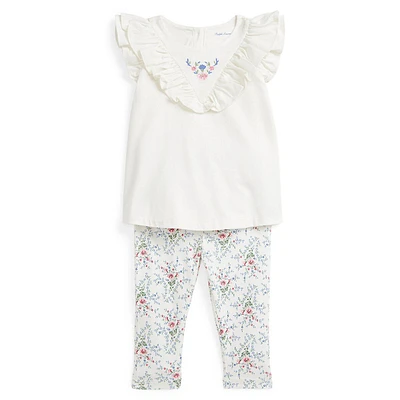 Ensemble 2 pièces haut à volants et legging fleurs pour bébé fille