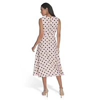 Robe ajustée et évasée sans manches en crêpe à pois avec ceinture