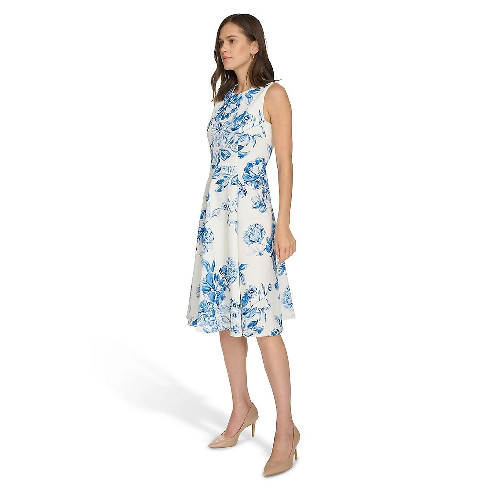 ​Sleeveless Floral Midi A-Line Dress