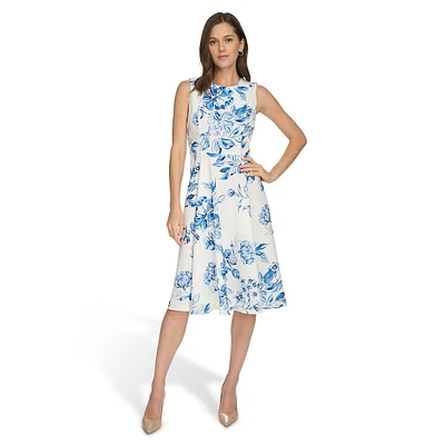 ​Sleeveless Floral Midi A-Line Dress
