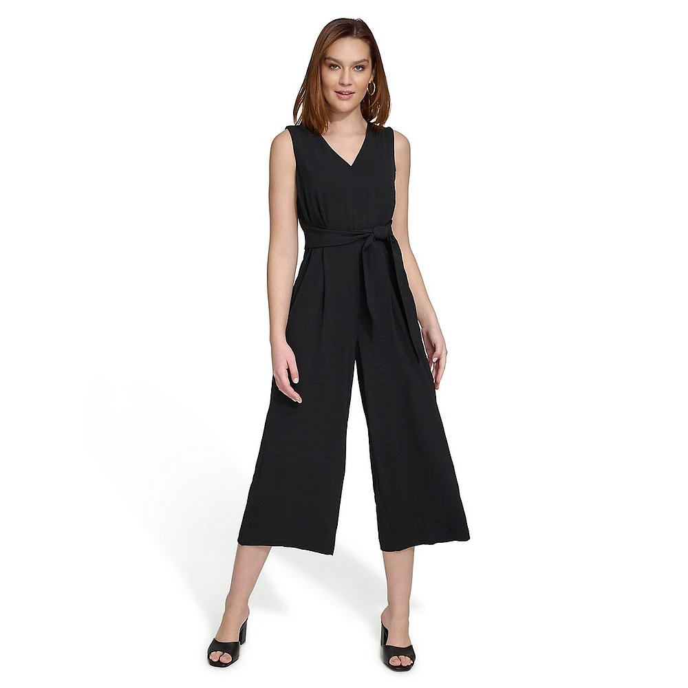 Tied Sleeveless V-Neck Culotte Jumpsuit