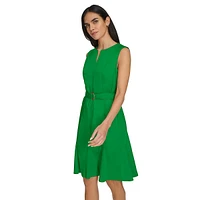 Belted Sleeveless Godet Midi Dress