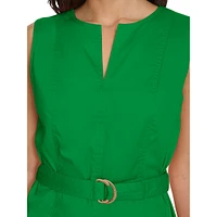 Belted Sleeveless Godet Midi Dress