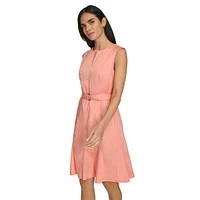 Belted Sleeveless Godet Midi Dress