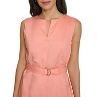 Belted Sleeveless Godet Midi Dress