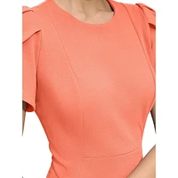 Tulip-Sleeve Sheath Scuba Crepe Dress
