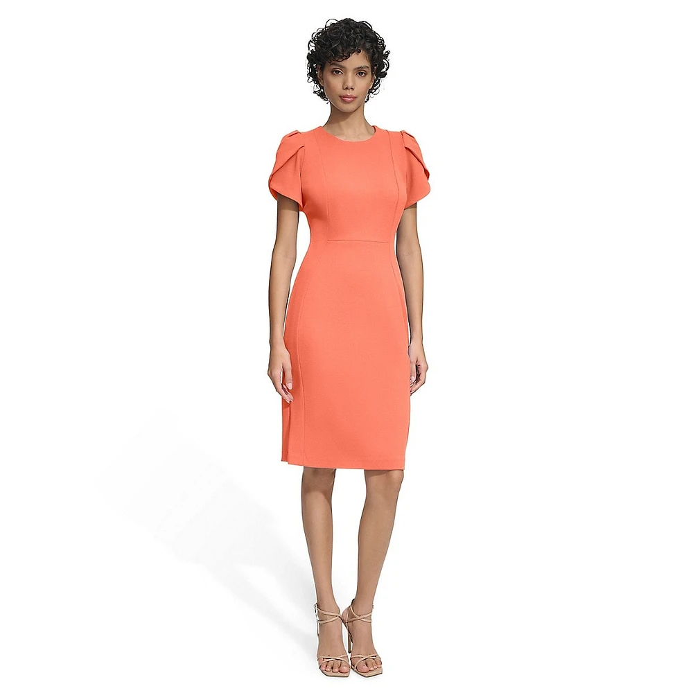 Tulip-Sleeve Sheath Scuba Crepe Dress