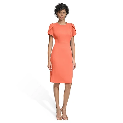 Tulip-Sleeve Sheath Scuba Crepe Dress