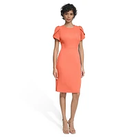 Tulip-Sleeve Sheath Scuba Crepe Dress