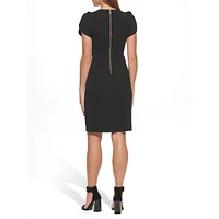 Tulip-Sleeve Sheath Scuba Crepe Dress