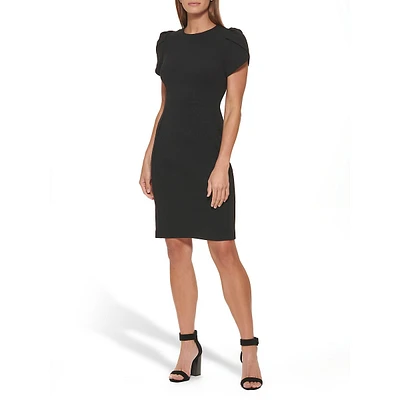 Tulip-Sleeve Sheath Scuba Crepe Dress