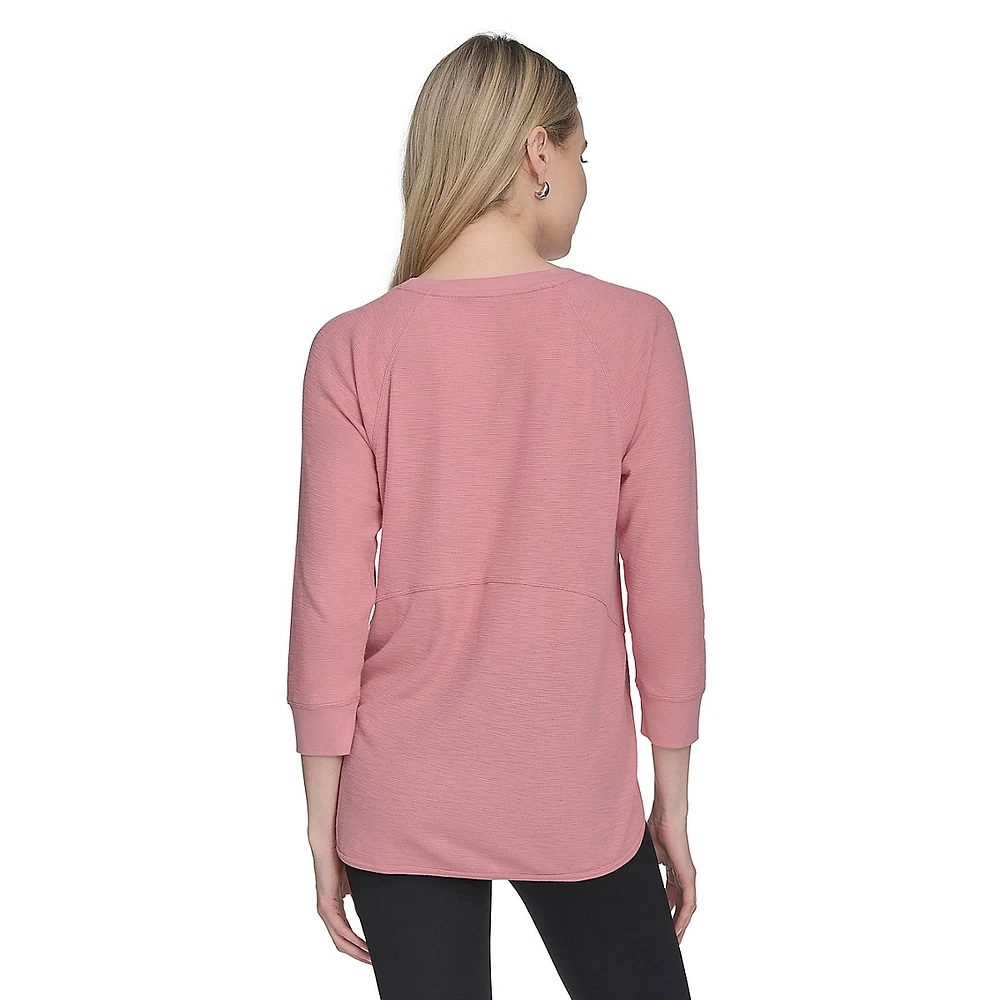 Mini Waffle-Knit Raglan-Sleeve Crewneck Top