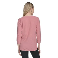Mini Waffle-Knit Raglan-Sleeve Crewneck Top
